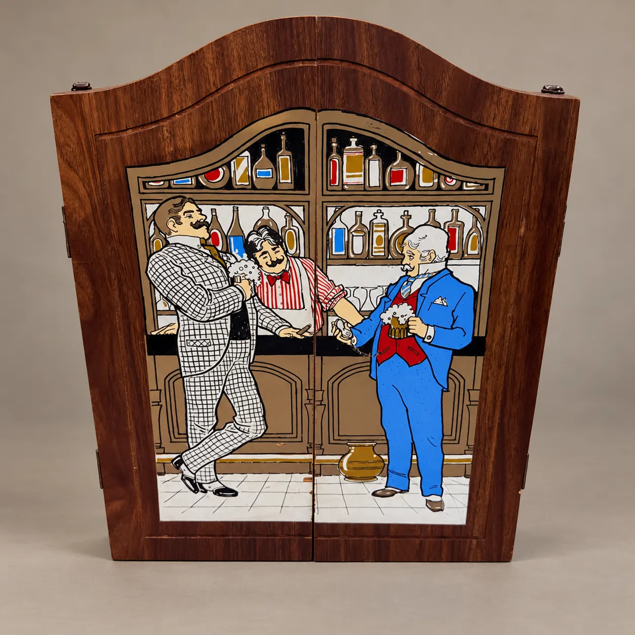 Wooden Tavern-Scene Dartboard Cabinet